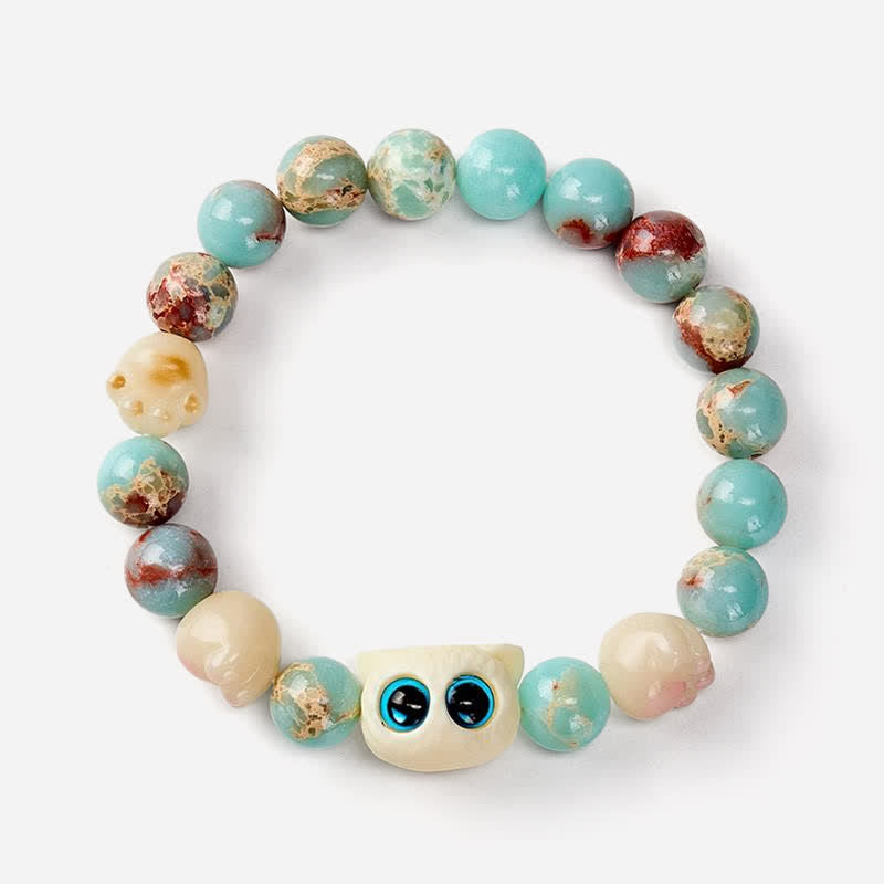 Nimara Ritual Shoushan Stone Hand-Carved Cat Purity Relief Bead Bracelet
