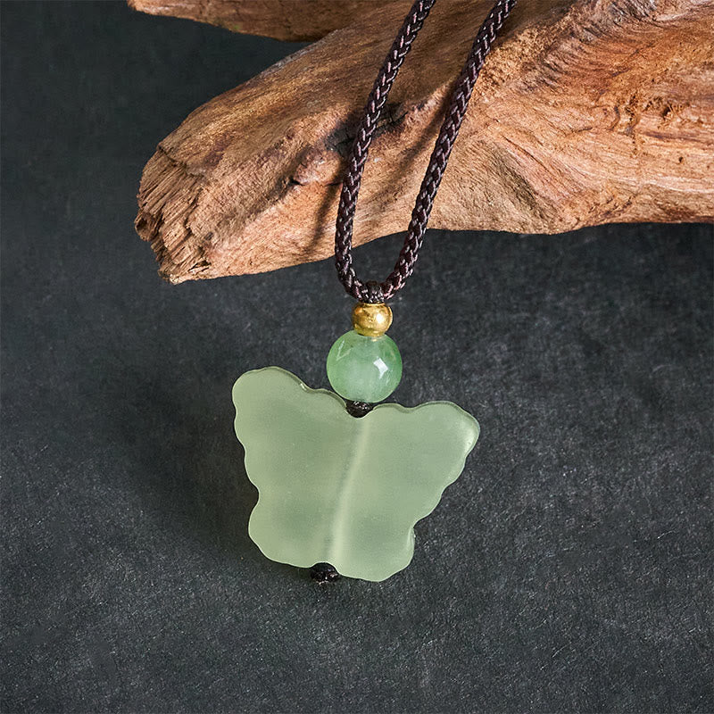 Nimara Ritual Xiuyan Jade Butterfly Transformation Hand Carved Pendant Necklace