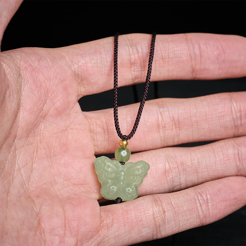 Nimara Ritual Xiuyan Jade Butterfly Transformation Hand Carved Pendant Necklace