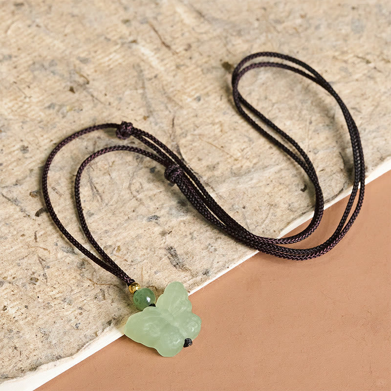 Nimara Ritual Xiuyan Jade Butterfly Transformation Hand Carved Pendant Necklace