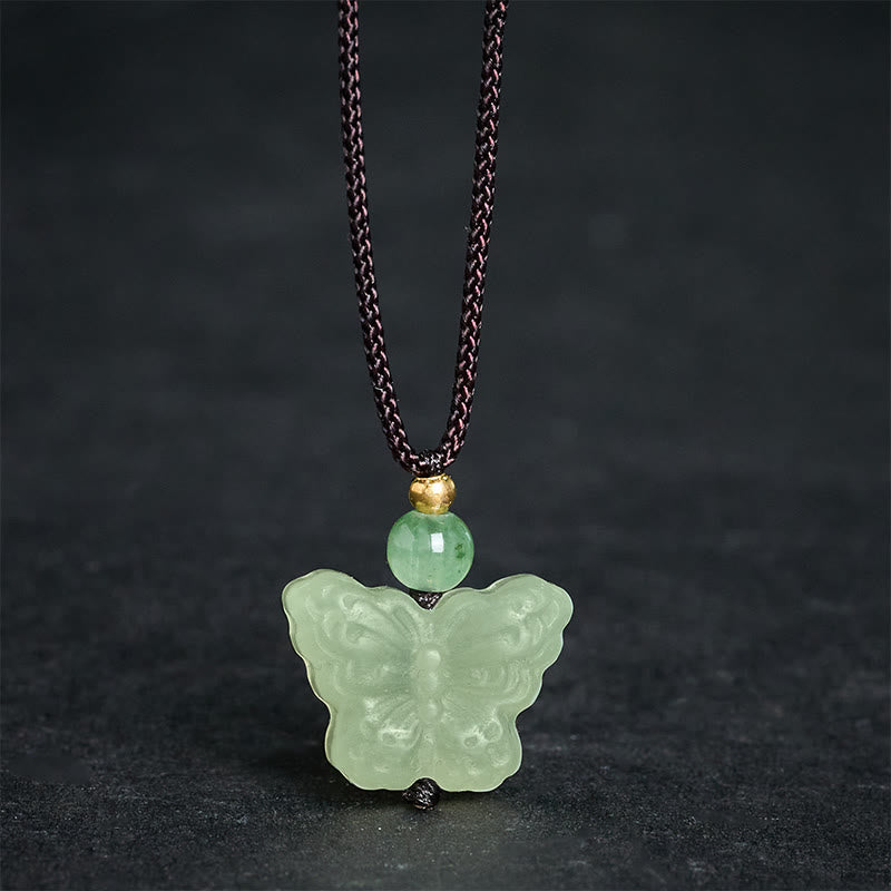 Nimara Ritual Xiuyan Jade Butterfly Transformation Hand Carved Pendant Necklace