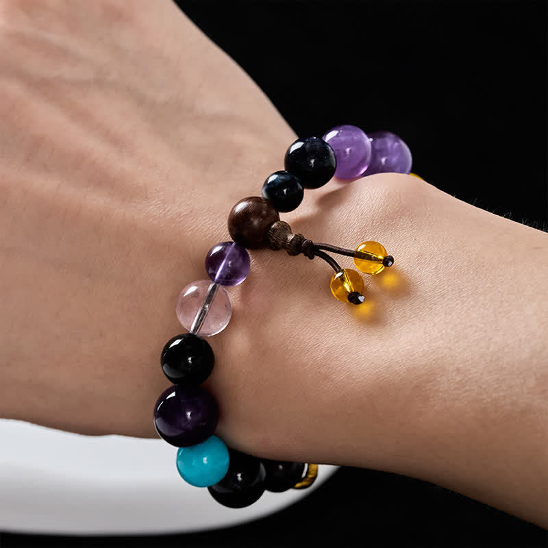 Nimara Ritual 18 Beads Amethyst Tiger's Eye Tibetan Balance Bracelet