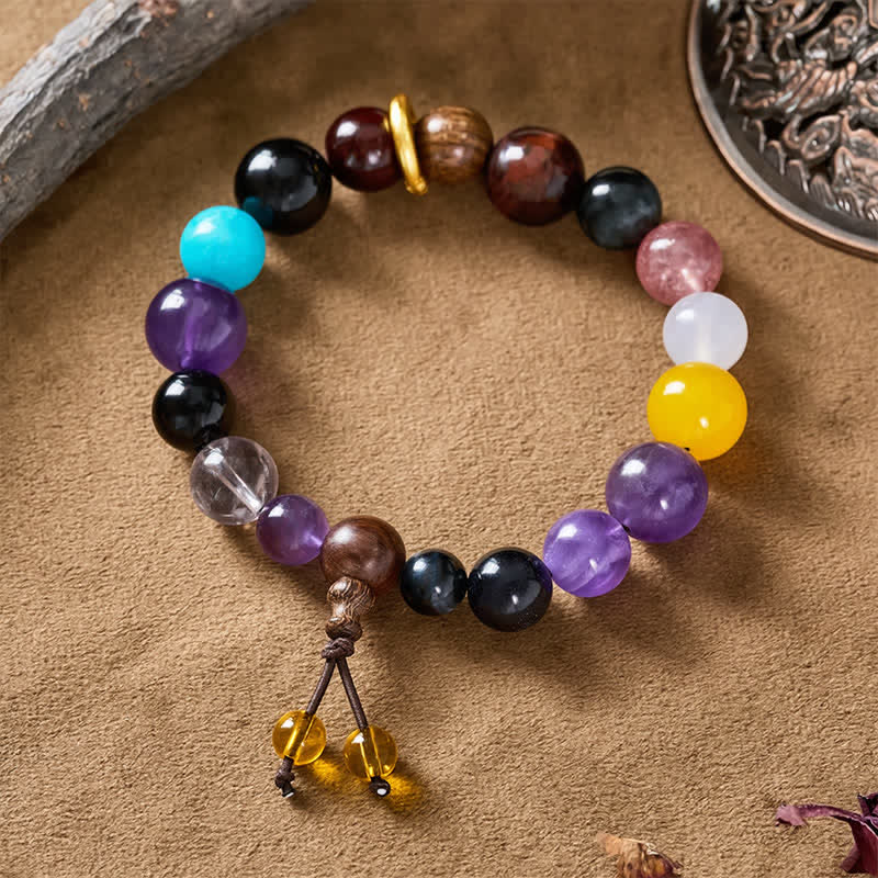 Nimara Ritual 18 Beads Amethyst Tiger's Eye Tibetan Balance Bracelet
