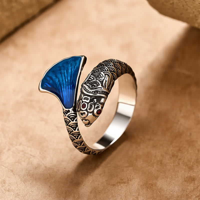 Nimara Ritual Vintage Koi Fish Blue Enamel Adjustable Success Adjustable Ring