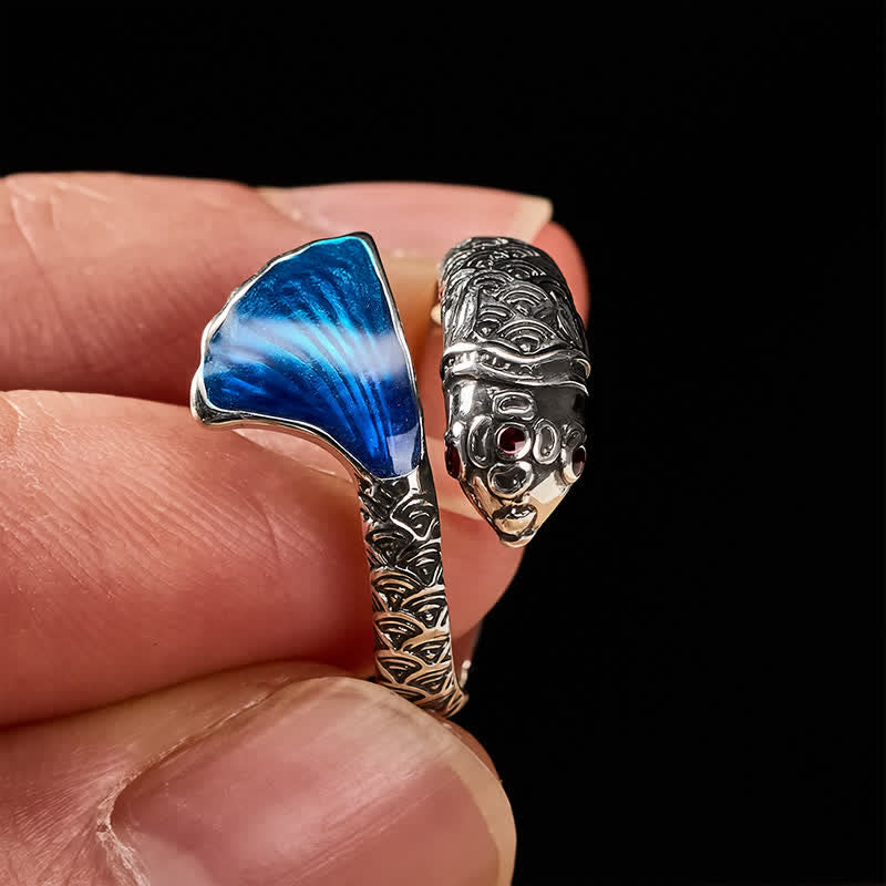 Nimara Ritual Vintage Koi Fish Blue Enamel Adjustable Success Adjustable Ring