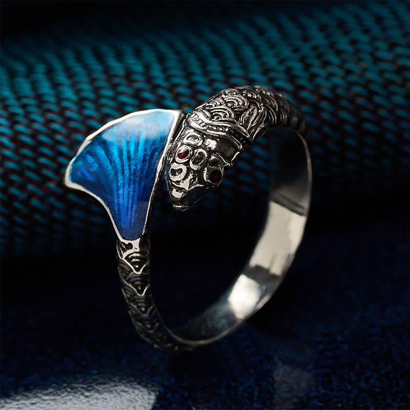 Nimara Ritual Vintage Koi Fish Blue Enamel Adjustable Success Adjustable Ring