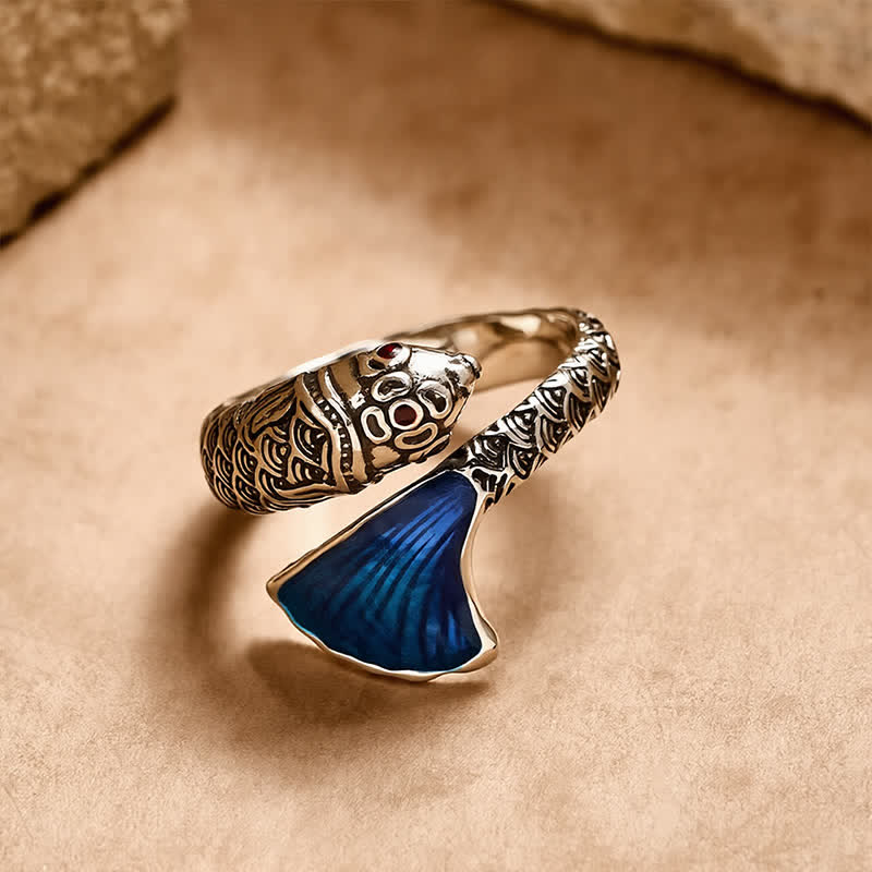 Nimara Ritual Vintage Koi Fish Blue Enamel Adjustable Success Adjustable Ring