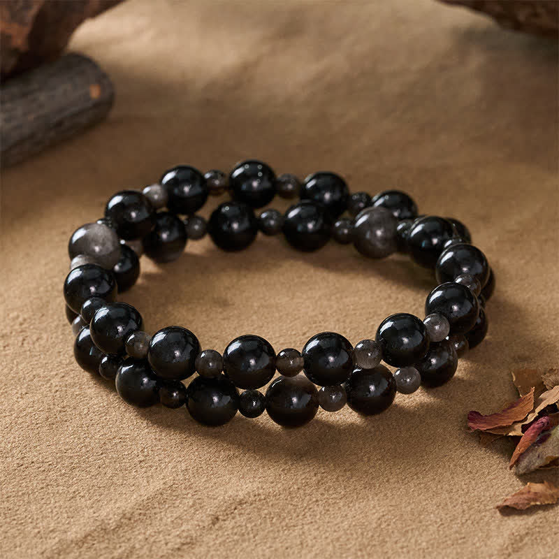 Nimara Ritual Black Obsidian Single Double Layer Round Bead Protection Bracelet