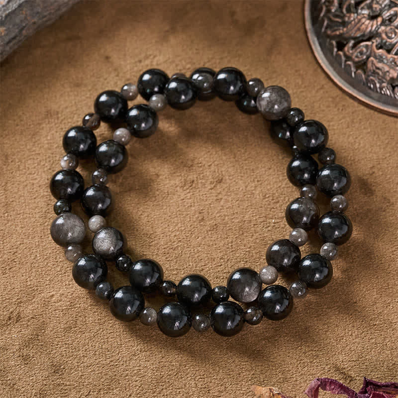 Nimara Ritual Black Obsidian Single Double Layer Round Bead Protection Bracelet