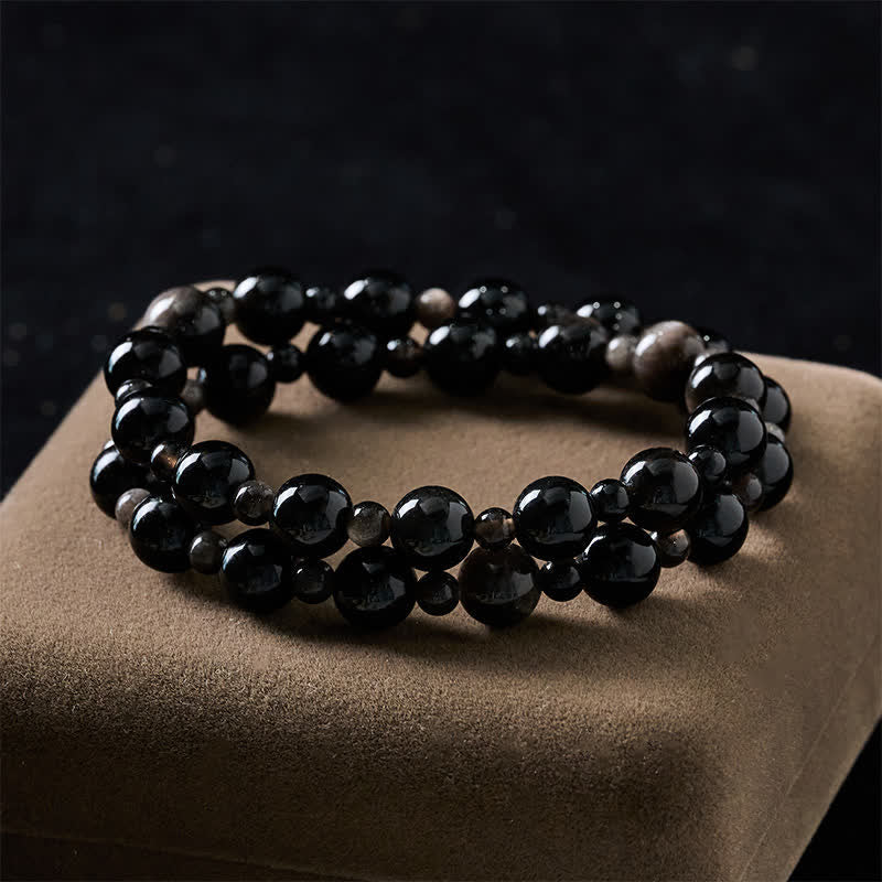 Nimara Ritual Black Obsidian Single Double Layer Round Bead Protection Bracelet