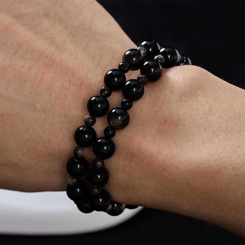 Nimara Ritual Black Obsidian Single Double Layer Round Bead Protection Bracelet