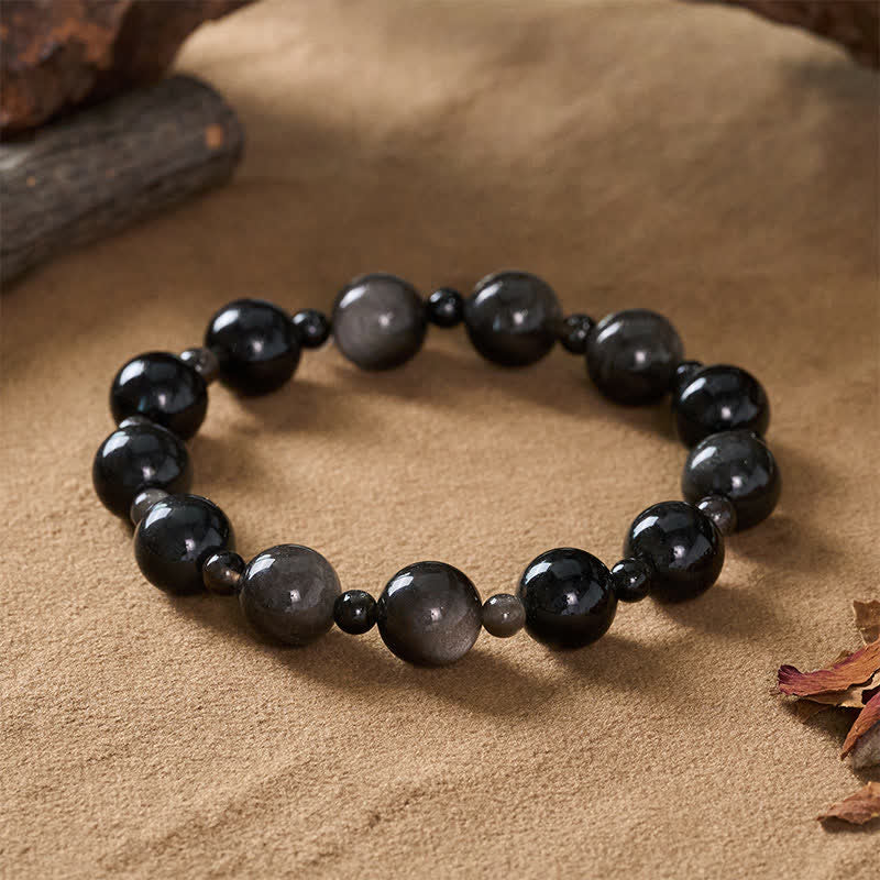 Nimara Ritual Black Obsidian Single Double Layer Round Bead Protection Bracelet
