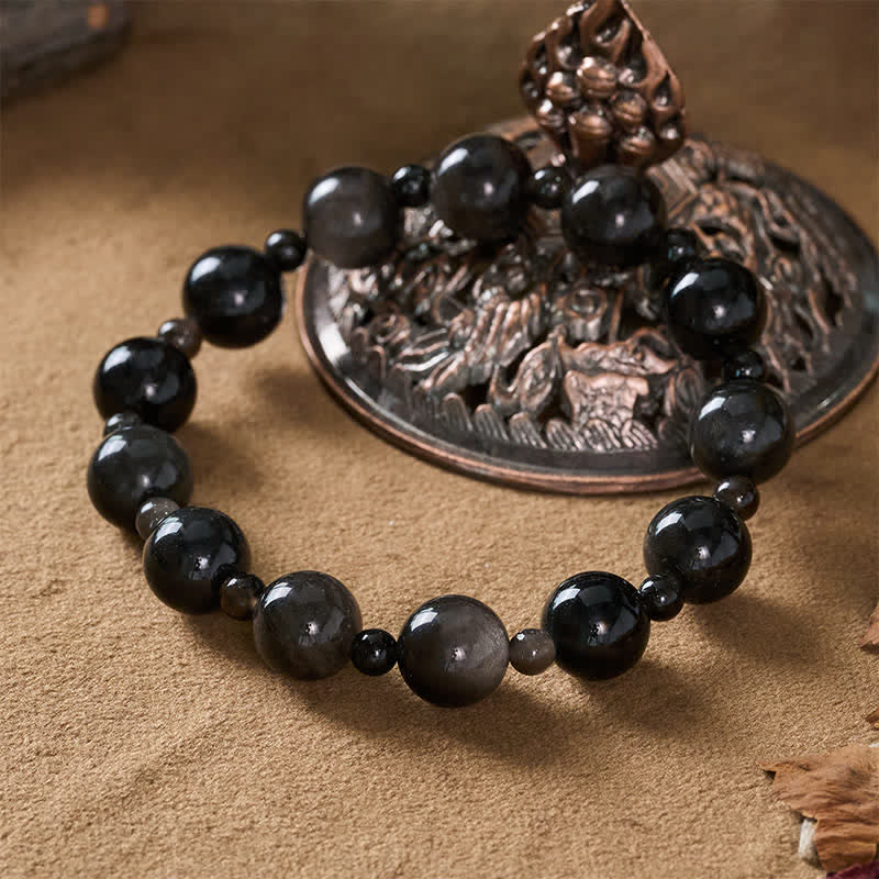 Nimara Ritual Black Obsidian Single Double Layer Round Bead Protection Bracelet