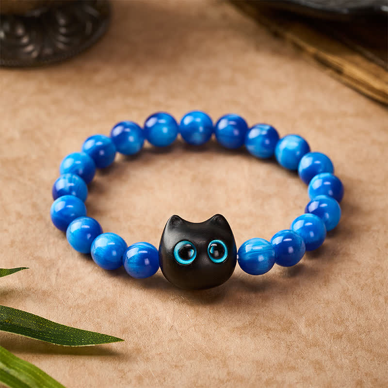 Nimara Ritual Blue Resin Beads Ebony Wood Cat Balance Bracelet