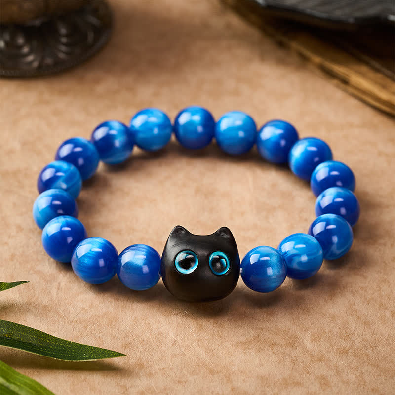 Nimara Ritual Blue Resin Beads Ebony Wood Cat Balance Bracelet