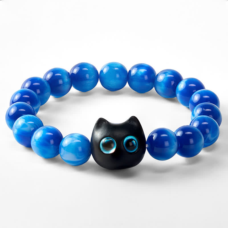 Nimara Ritual Blue Resin Beads Ebony Wood Cat Balance Bracelet