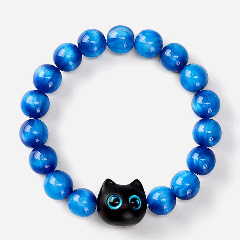 Nimara Ritual Blue Resin Beads Ebony Wood Cat Balance Bracelet