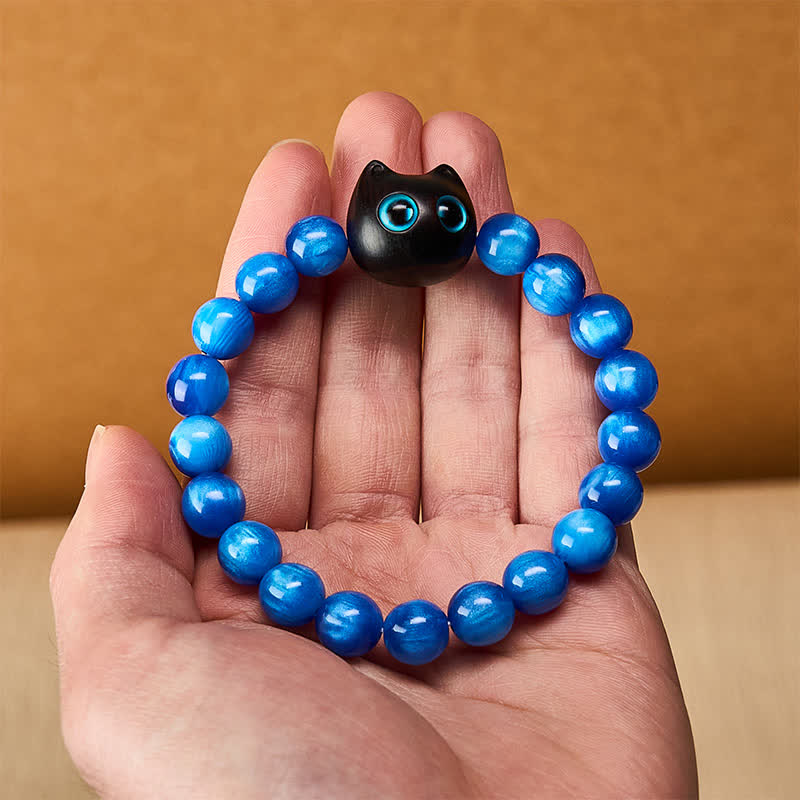 Nimara Ritual Blue Resin Beads Ebony Wood Cat Balance Bracelet
