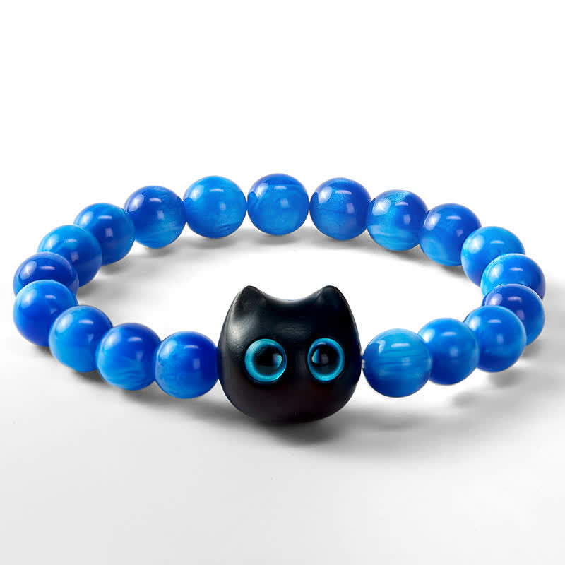 Nimara Ritual Blue Resin Beads Ebony Wood Cat Balance Bracelet