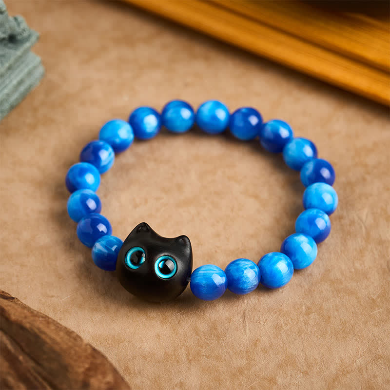 Nimara Ritual Blue Resin Beads Ebony Wood Cat Balance Bracelet