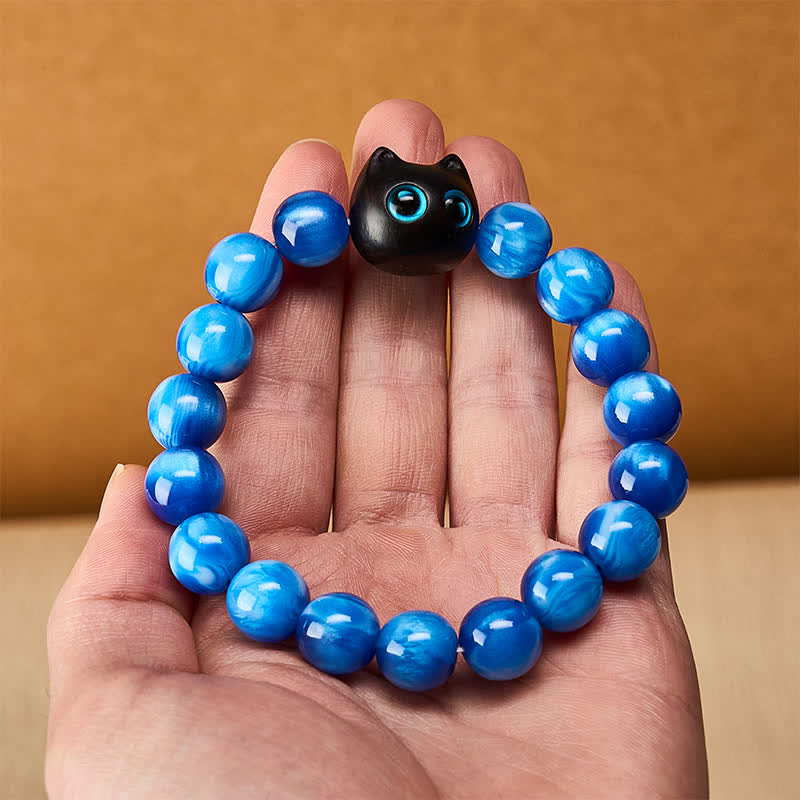 Nimara Ritual Blue Resin Beads Ebony Wood Cat Balance Bracelet