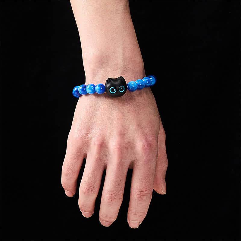 Nimara Ritual Blue Resin Beads Ebony Wood Cat Balance Bracelet