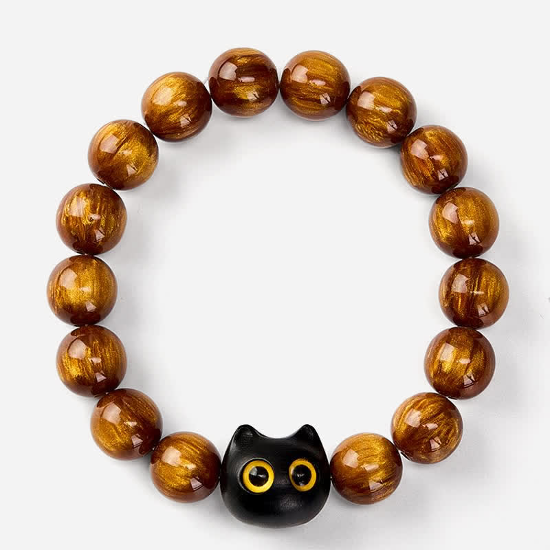 Nimara Ritual Yellow Resin Beads Yellow Eyes Ebony Wood Cat Calm Bracelet