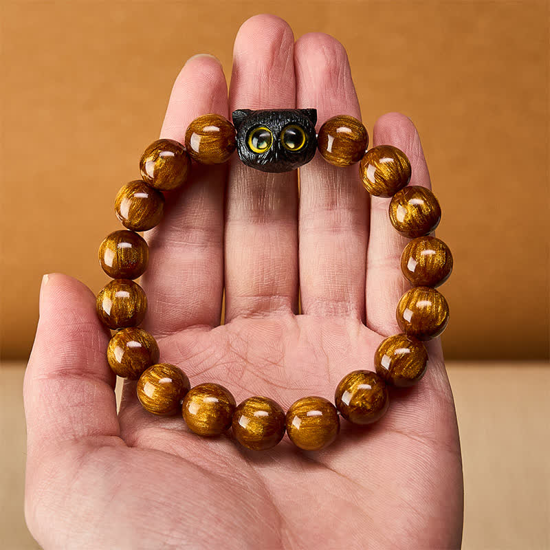 Nimara Ritual Yellow Resin Beads Ebony Wood Cat Peace Bracelet
