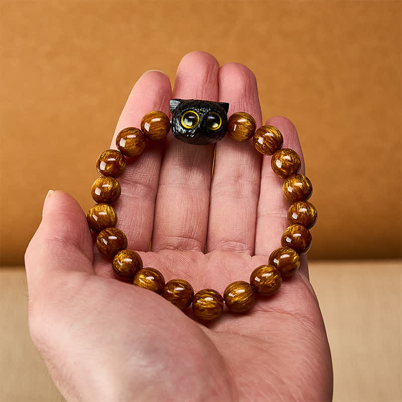 Nimara Ritual Yellow Resin Beads Ebony Wood Cat Peace Bracelet