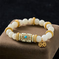 Nimara Ritual White Bodhi Seed Resin Barrel Bead Lotus Pendant Round Meditation Bracelet