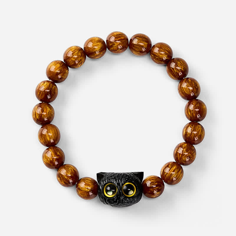 Nimara Ritual Yellow Resin Beads Ebony Wood Cat Peace Bracelet