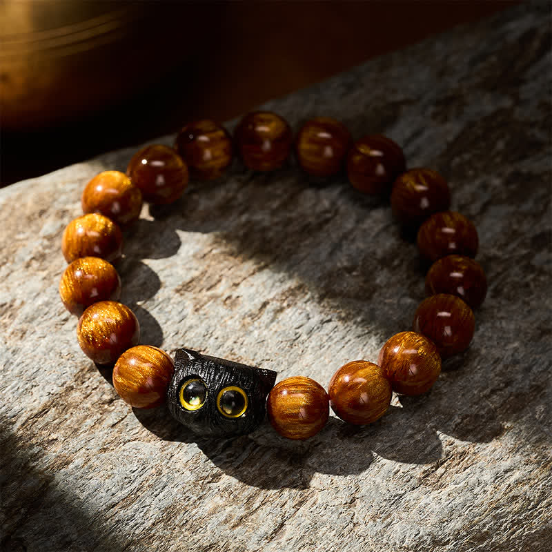 Nimara Ritual Yellow Resin Beads Ebony Wood Cat Peace Bracelet