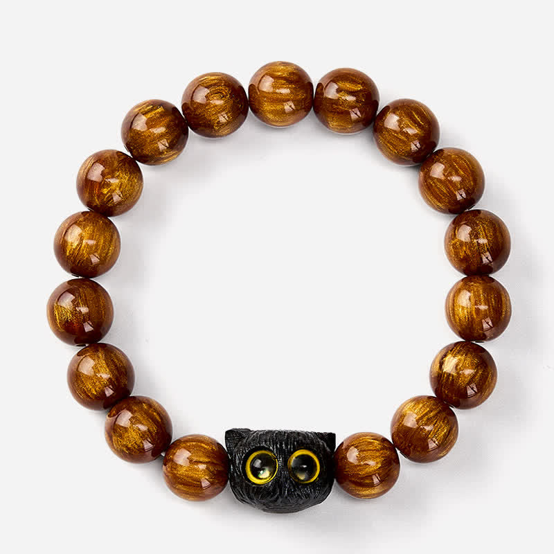 Nimara Ritual Yellow Resin Beads Ebony Wood Cat Peace Bracelet