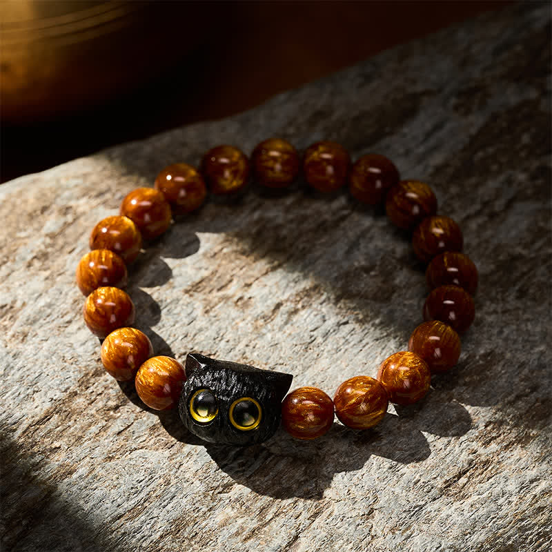 Nimara Ritual Yellow Resin Beads Ebony Wood Cat Peace Bracelet