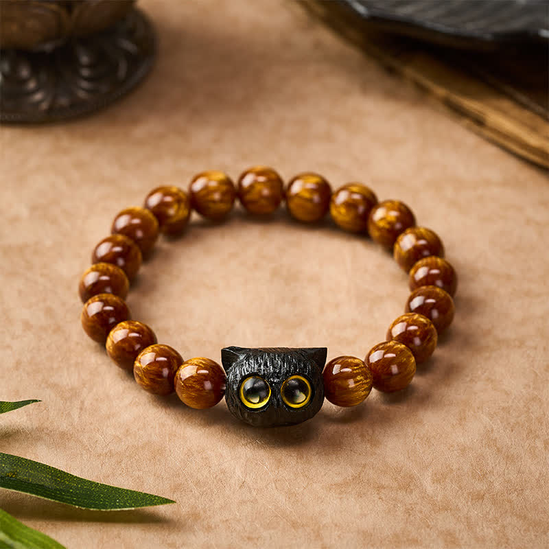 Nimara Ritual Yellow Resin Beads Ebony Wood Cat Peace Bracelet