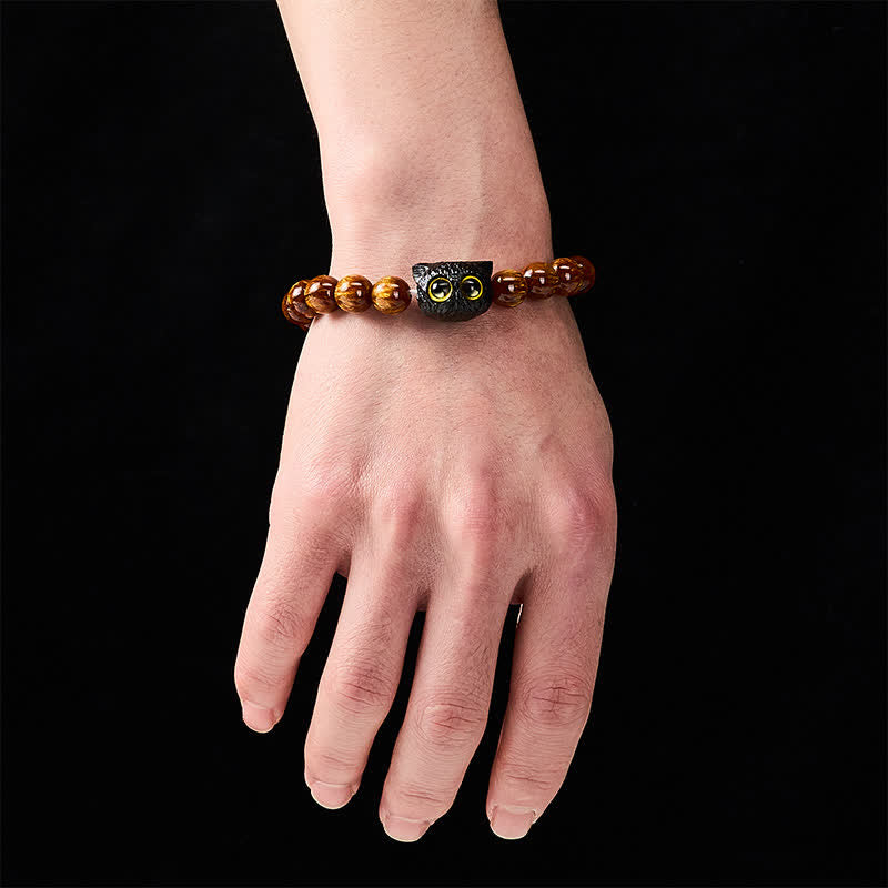 Nimara Ritual Yellow Resin Beads Ebony Wood Cat Peace Bracelet