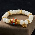 Nimara Ritual White Bodhi Seed Tibetan Engraved Orange Oval Lotus Pendant Blessing Bead Bracelet