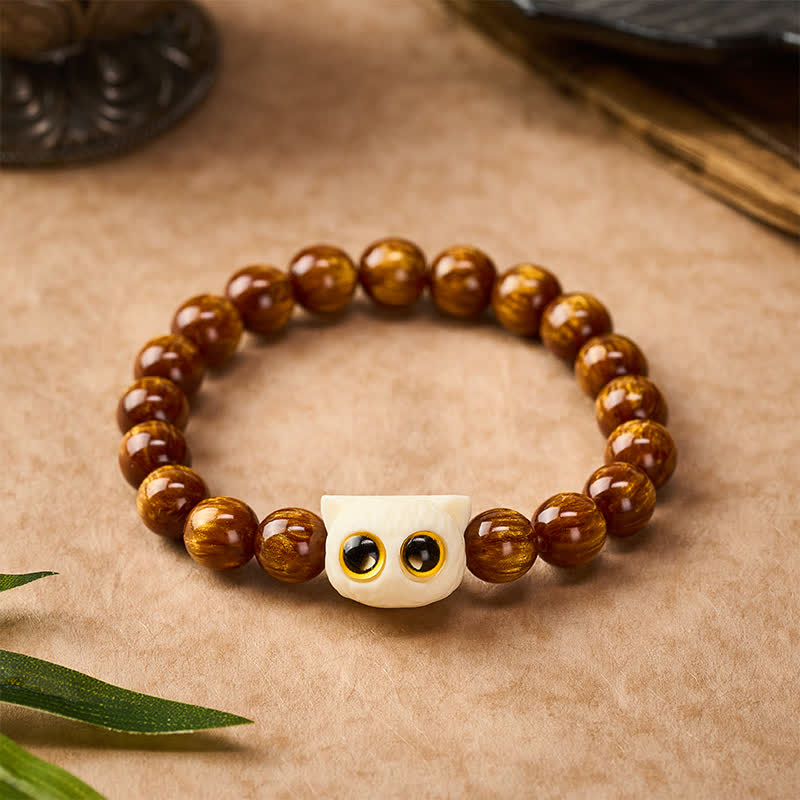 Nimara Ritual Yellow Resin Beads Ivory Fruit Cat Wisdom Bracelet