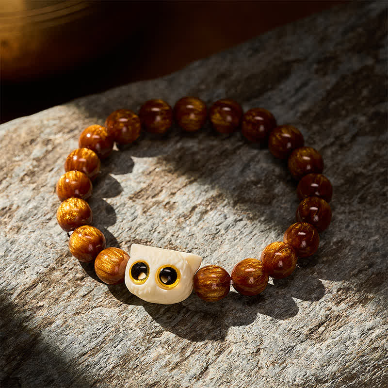 Nimara Ritual Yellow Resin Beads Ivory Fruit Cat Wisdom Bracelet