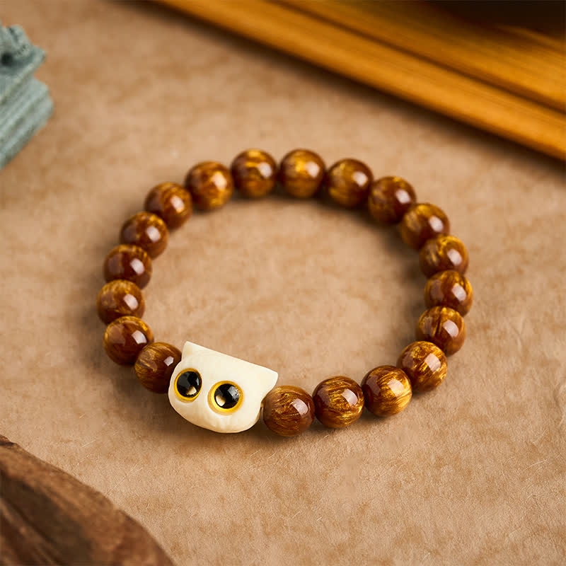 Nimara Ritual Yellow Resin Beads Ivory Fruit Cat Wisdom Bracelet