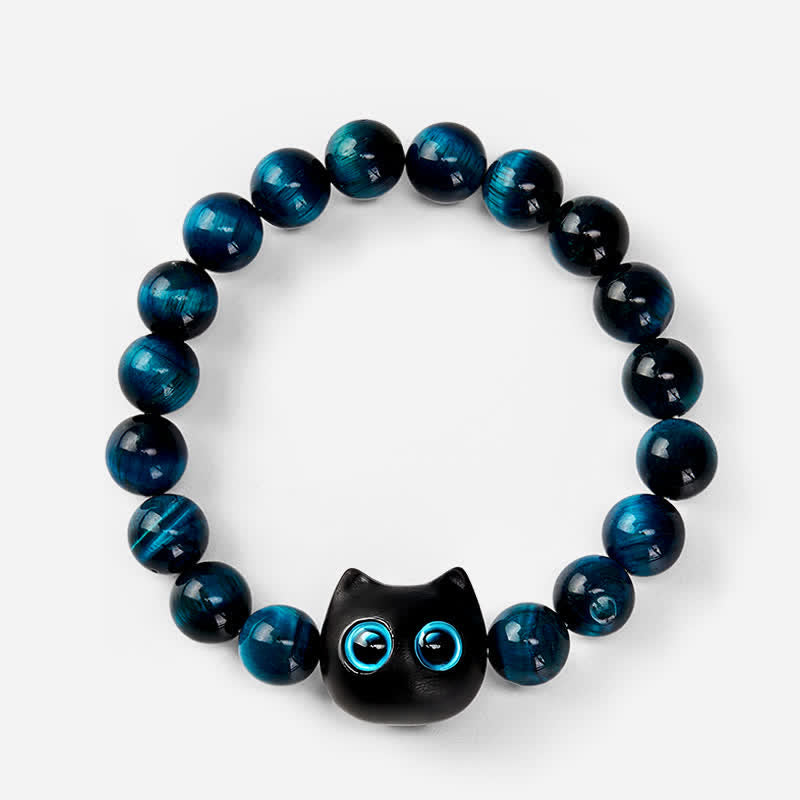 Nimara Ritual Blue Tiger Eye Ebony Wood Cat Strength Bracelet