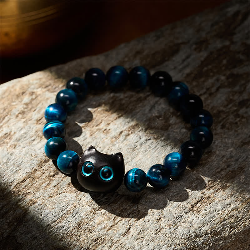 Nimara Ritual Blue Tiger Eye Ebony Wood Cat Strength Bracelet