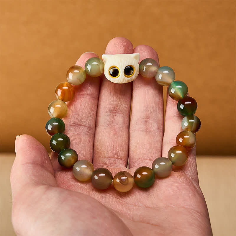 Nimara Ritual Peacock Agate Ivory Fruit Cat Courage Bracelet