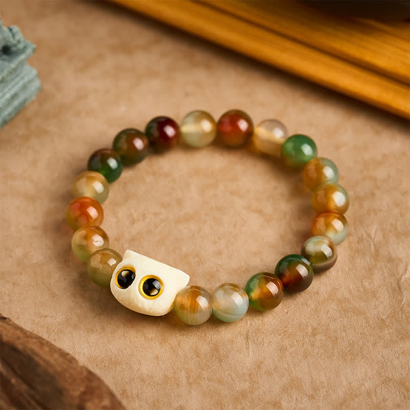 Nimara Ritual Peacock Agate Ivory Fruit Cat Courage Bracelet