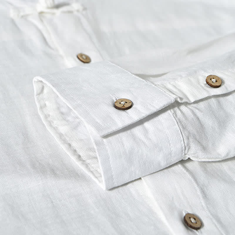 Nimara Ritual Fall Casual Tang Style Mandarin Collar Solid Men's Long Sleeve Shirts