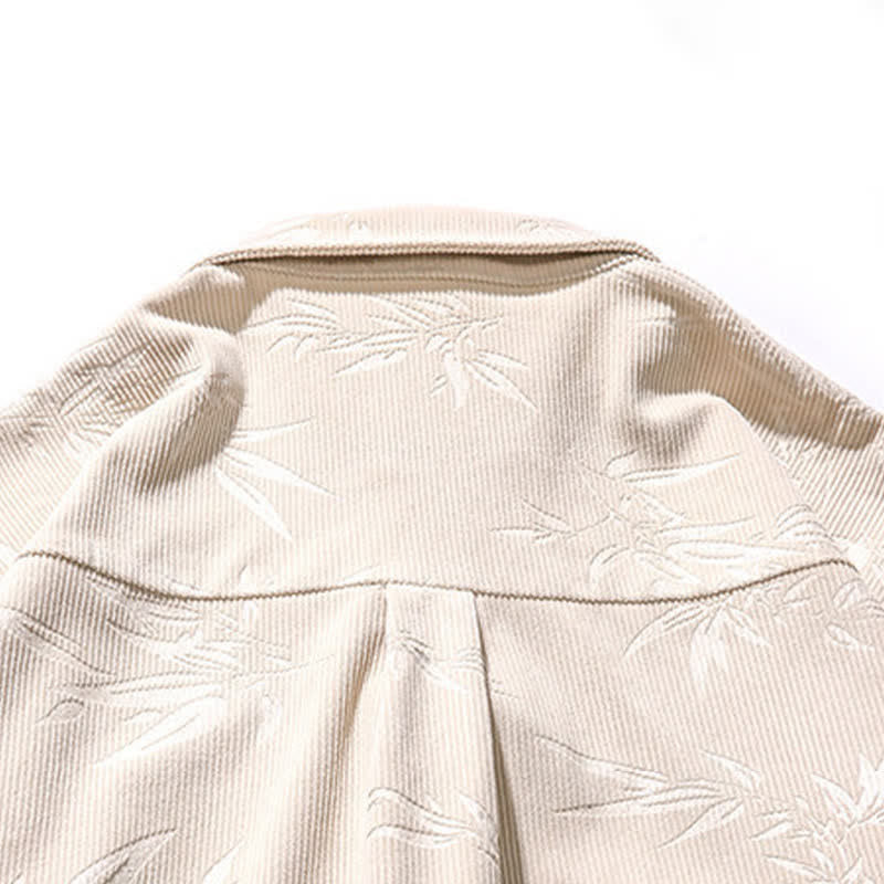 Nimara Ritual Fall Winter Tang Style Frog Button Bamboo Print Corduroy Men's Long Sleeve Shirts