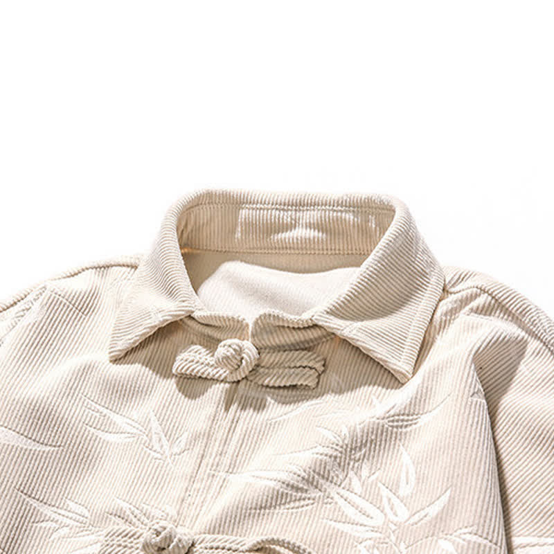 Nimara Ritual Fall Winter Tang Style Frog Button Bamboo Print Corduroy Men's Long Sleeve Shirts
