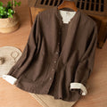 Nimara Ritual Fall Casual Tang Style Mandarin Collar Solid Linen Men's Long Sleeve Shirts With Pockets