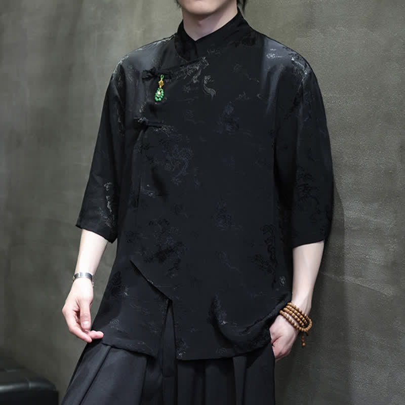 Nimara Ritual Spring Tang Style Elegant Mandarin Collar Frog Button Men's Elbow-Length Sleeve Shirts