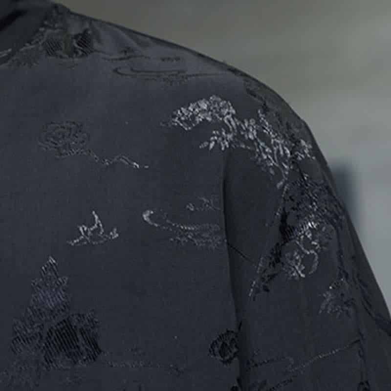 Nimara Ritual Spring Tang Style Elegant Mandarin Collar Frog Button Men's Elbow-Length Sleeve Shirts